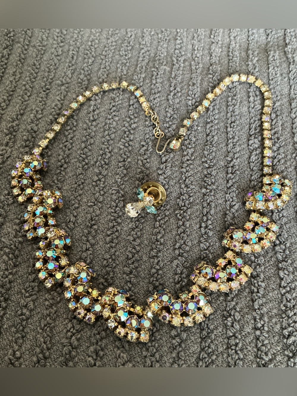 Vintage AB Crystal Necklace with Bonus Guardian Angel Pin
